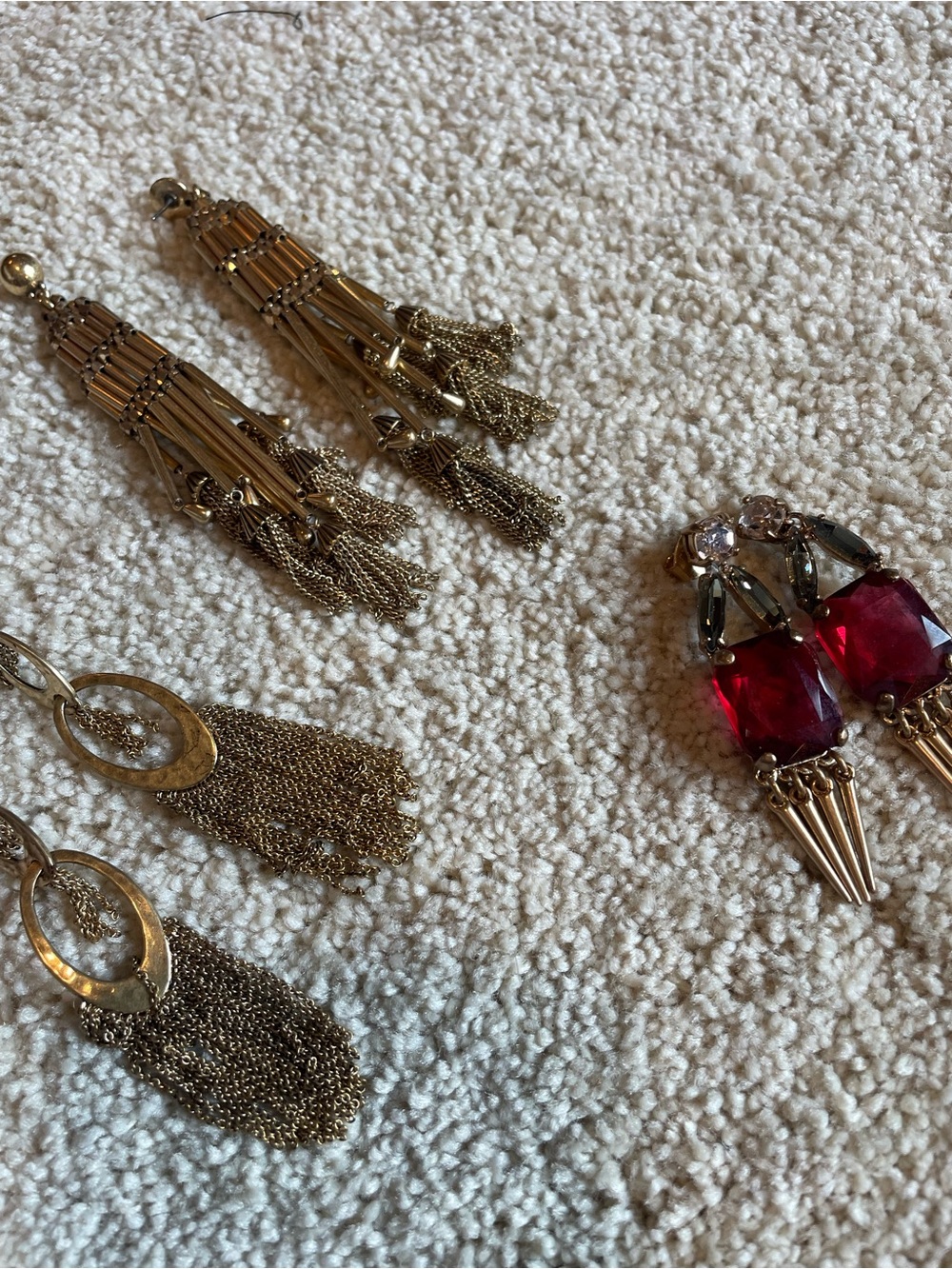Gold-Tone Tassel Earrings with Red Crystal Accents - Women Jewelry